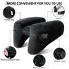 Inflatable Neck Pillow for Airplane Travel with Hoodie, Portable Neck Support for Long Haul Flights Sleeping Napping, with Soft Velour Cover Hat, Travelling Sleep Essentials for Plane Car Train