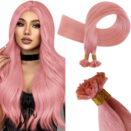 RUNATURE Pink Human Hair U Tipped Extensions Remy Pink Keratina Hair Extensions Real Human Hair Pink U Tipped Extensions 22Inch 25Gram