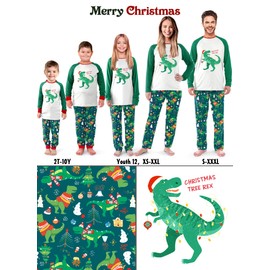 SUNNYBUY Family Christmas Pjs Matching Sets,Holiday Pajamas Xmas Jammies for Family or Couples, Dinosaur, 8T-120