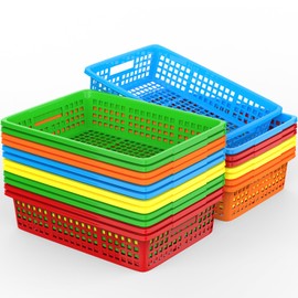 10 Pcs Classroom Storage Baskets, 13.5''x10'' Letter Size A4 Paper Trays Plastic Colorful Turn in Trays Classroom Storage Bins for School Office Teacher Supplies (10)