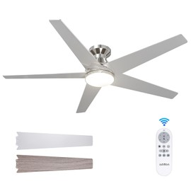addlon Ceiling Fans with Lights, 52 inch Low Profile Ceiling Fan with Light and Remote Control, Flush Mount, Reversible, 3CCT, Dimmable, Noiseless, Nickel Ceiling Fan for Bedroom, Indoor/Outdoor Use