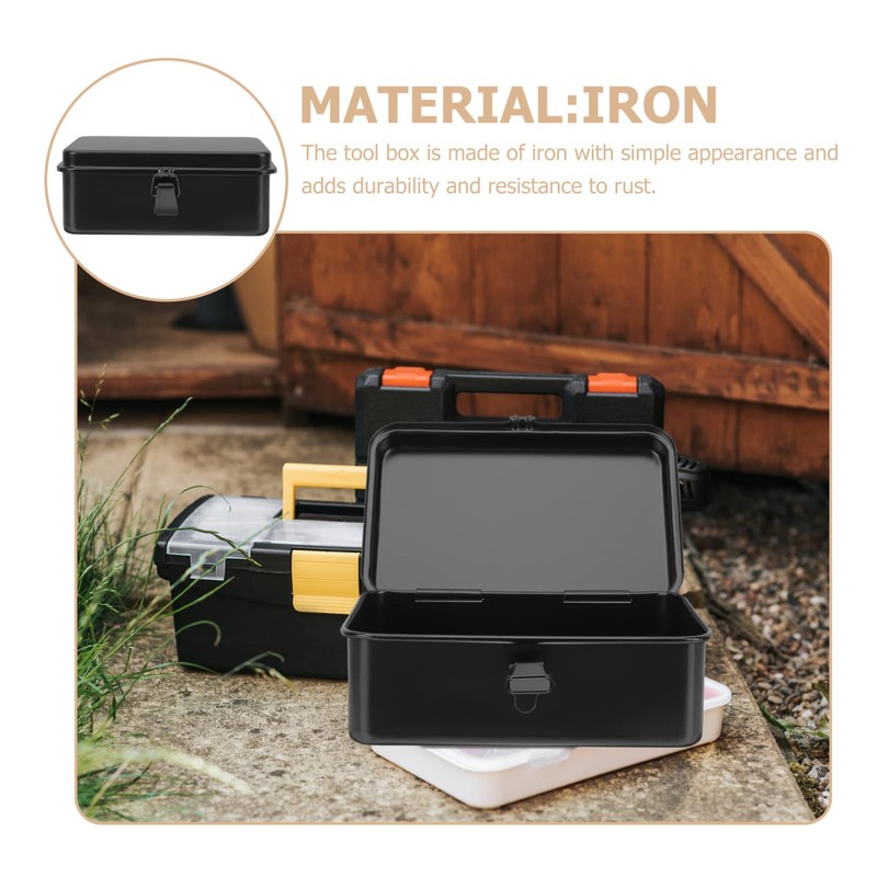 DOITOOL Black Metal Tool Box Multifunction Iron Portable Tool Box