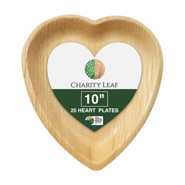 Charity Leaf Disposable Palm Leaf 10" Heart Plates (25 pieces) Bamboo Like Serving Platters, Disposable Boards, Eco-Friendly Dinnerware For Weddings, Catering, Events