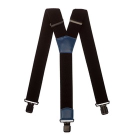 Olata Men's Heavy Duty Y-Shape Braces/Suspenders in Black with Coloured Leather - 5cm. Blue (Black Clips)