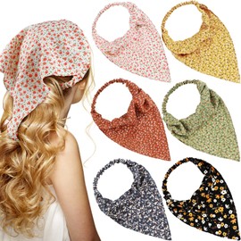 Syhood 6 Pcs Floral Elastic Hair Bandanas Boho Scarf Headband Chiffon Head Kerchief Turban with Hair Clips for Women(Bright Floral Patterns)