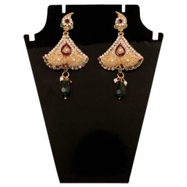 Touchstone Indian Bollywood Traditional Handcrafted Paisley Motif Enamel Diamante Designer Crystal Jewelry Colorful Long Earrings Jhumki In Antique Gold Tone For Women.