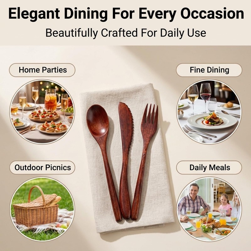 PureSphere 3Pcs Bamboo Travel Cutlery Set Reusable Portable for Camping