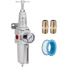 NANPU 3/4" NPT High Pressure Air Filter/Regulator Combo, T-Handle, Semi-Auto Drain, 0-300 Gauge, Metal Bowl