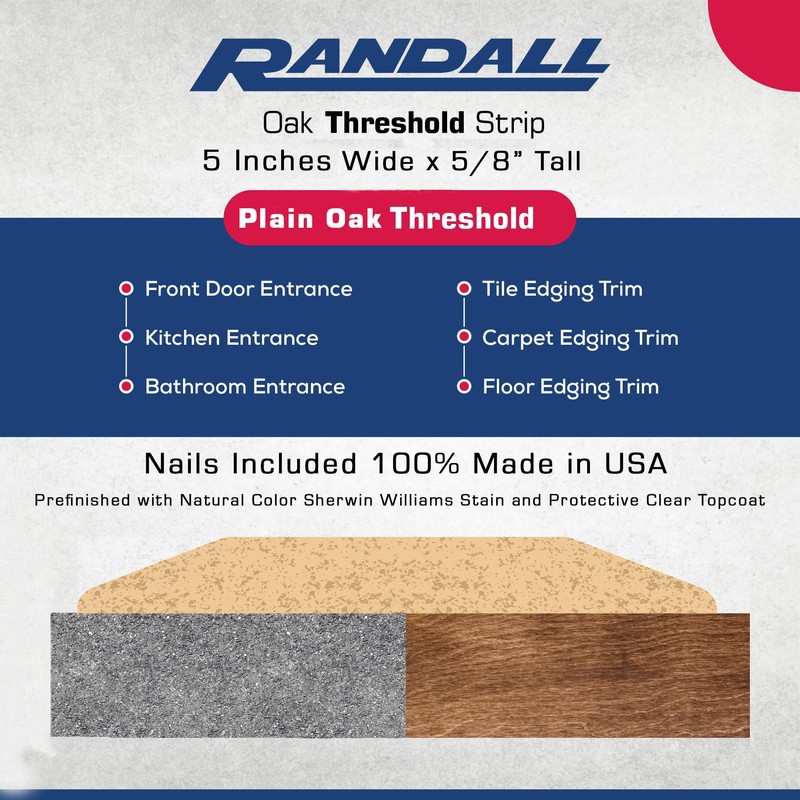 Randall 48" Long Solid Red Oak Threshold – 5" Wide
