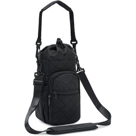 sportsnew Water Bottle Holder with Strap 32oz 40oz Insulated Water Bottle Carrier Sling Bag with Phone Pocket Water Bottle Sleeve for Walking Hiking - Color: Quilt Black