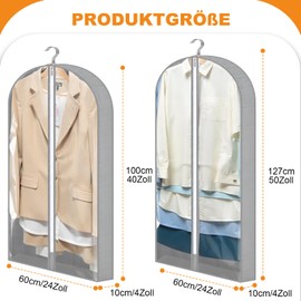 Dntorx Pack of 4 Garment Bags, 127 x 60 cm + 100 x 60 cm Garment Bags with 10 cm Side Pleats, Transparent Garment Cover with Zip, Garment Cover for Suit, Shirt, Dresses, Coat
