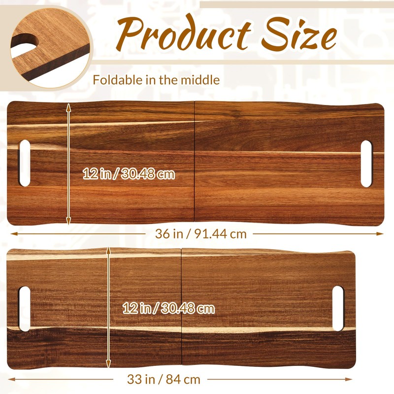 FoldTier Large Acacia Charcuterie Board with Handles 33 x 12