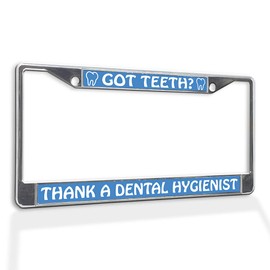 Fastasticdeals Metal Insert License Plate Frame Got Teeth Thank A Dental Hygienist Weatherproof Car Accessories Chrome 2 Holes Solid Insert