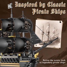 QiqoPoyee Classic Black Pirate Ship Model Building Blocks Set for Adult