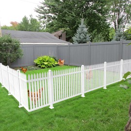 Coarbor 1 Set 84"x36" Vinyl Picket Fence Panel White PVC Garden Decorative Fence for Yard Border Outdoor Patio Pet Barrier Temporary Small Dog Fence(34 Pickets, Straight)
