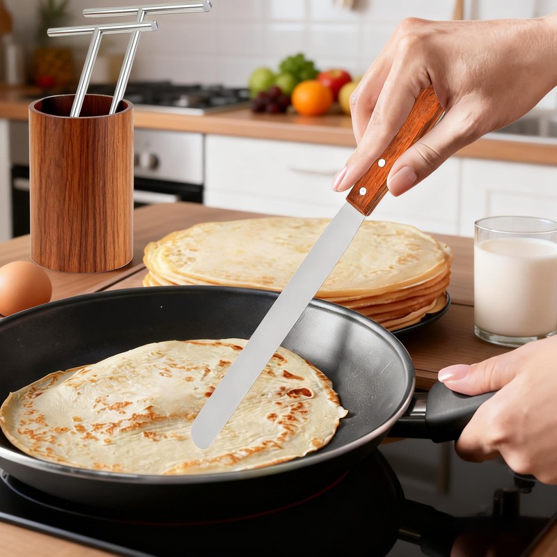 3 Pack Crepe Spreader and Spatula Kit, 12" Wooden Handle