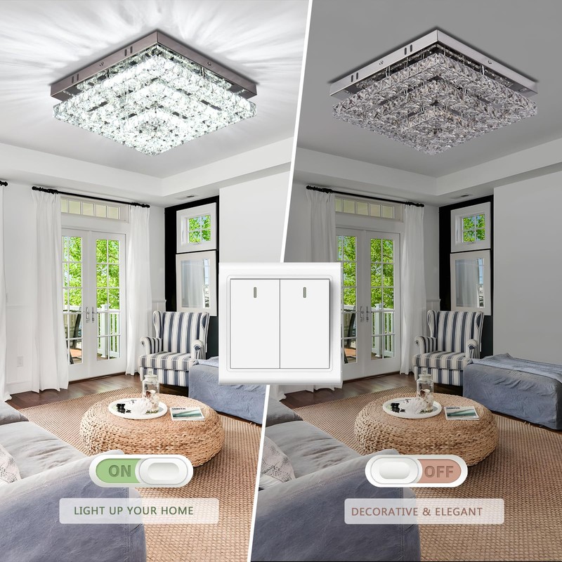 Cainjiazh 11.8" Crystal Chandelier LED Crystal Flush Mount Ceiling Light