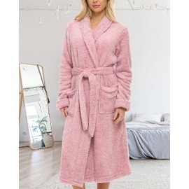 Alexander Del Rossa Fluffy Robe, Fuzzy Robe for Women, Warm Soft Fluffy Robes for Women, Womens Robe Fuzzy Heathered Mauve Medium (A0302CMVMD)