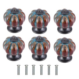 KanDery 6PCS Vintage Drawer Knobs, Ceramic Cabinet Knobs, Chic Leopard Drawer Knobs, Antique Pumpkin Kitchen Cupboard Handles, 40mm Round Furniture Door Knobs, Blue