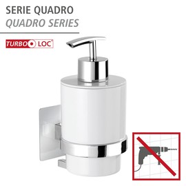 WENKO Turbo-Loc® Quadro Soap Dispenser, No Drilling Required, Liquid Soap Dispenser Capacity: 0.25 L, Plastic (ABS), 7 x 15 x 9.5 cm, Chrome