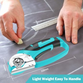 Cordless Electric Scissors, 4V Box Cutter & Cardboard Cutter with Upgrade Blade, LED Light, Safety Lock - Rechargeable Rotary Cutter for Fabric, Leather, Plastic, Sewing, Industrial (Aqua Blue)