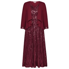 Plus Size Mother of The Bride Dress Wedding Guest Sequin Dress Wine Red 18
