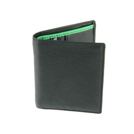 Mens Leather Slim Compact Note Wallet 6 Card Slots Coloured Trim (Black Blue Green)