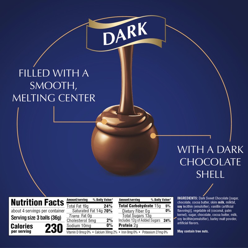 Lindt LINDOR Dark Chocolate Truffles, Dark Chocolate Candy with Smooth,