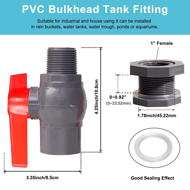 Ququyi 1 Inch PVC Rain Barrel Valve Spigot Kit with