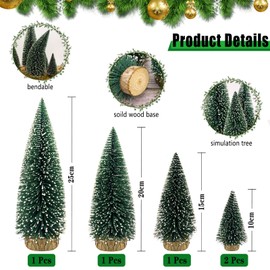 Miniature Christmas Tree, Mini Ornaments Desktop Trees, Miniture snowing pine trees with Wooden Bases For Xmas Holiday Party Home Decor