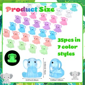 Guiqulai 35PCS Mini Resin Animal Figures Tiny Resin Elephant Mini Luminous Animals for Potted Landscape Dollhouse Miniature Fairy Garden Birthday Party Decor for Children Kids