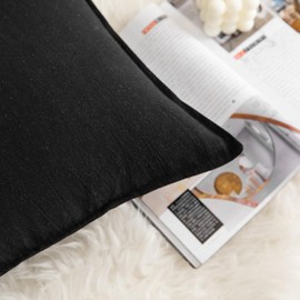 Mandioo Pack of 2 Neutral Cotton Throw Pillow Covers Solid Decorative Couch Pillow Covers Boho Farmhouse Cushion Covers Decor for Sofa Living Room Bed Bedroom 20 x 20 Inch 50x50cm Black