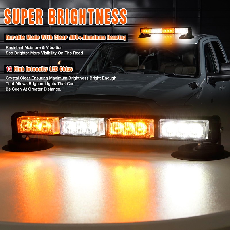 OPPBUY 14.2'' Amber White Wireless LED Rooftop Strobe Beacon Light