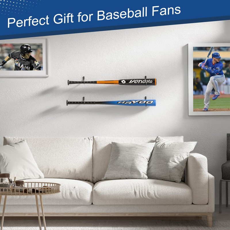 Josmimic Baseball Bat Holder Wall Mount: Black Bat Display Rack,