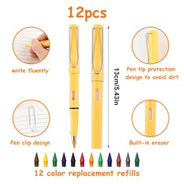Colourful Eternal Pencil, Pencils with Eraser with 24 Interchangeable Heads, Inkless Pencils Set, Durable Magic Pencils Set, Infinity Magic Pencil for Writing, Painting, Sketching, Pack of 12