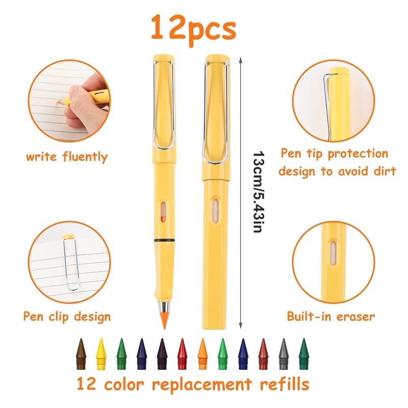 Colourful Eternal Pencil, Pencils with Eraser with 24 Interchangeable Heads,