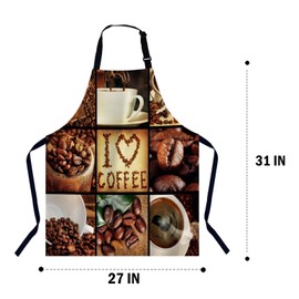 Xuwenz Coffee Concept Collage Apron for Women Men, Adjustable Apron Cooking Kitchen Chef Apron for Home Kitchen, Baking Gardening BBQ, Coffee House, Restaurant