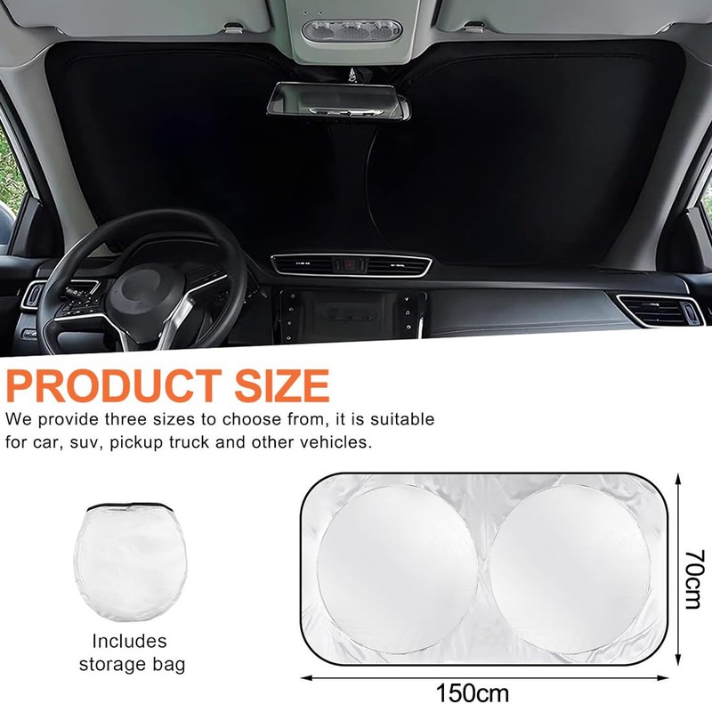 KOQAIIZ Sonnenschutz Auto Frontscheibe, 150X70cm Auto Windschutzscheibe Sonnenschirm, Frontscheibenabdeckung Faltbare