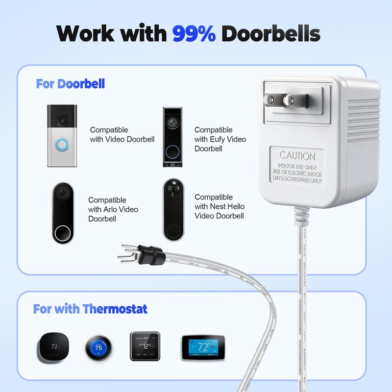 Gulfmew AC 24V Doorbell Transformer, 16.4 FT C Wire Doorbell