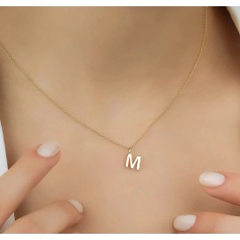 LTB JEWELRY 14K SOLID YELLOW GOLD INITIAL PENDANT OR  NECKLACE, LETTER  M NECKLACE