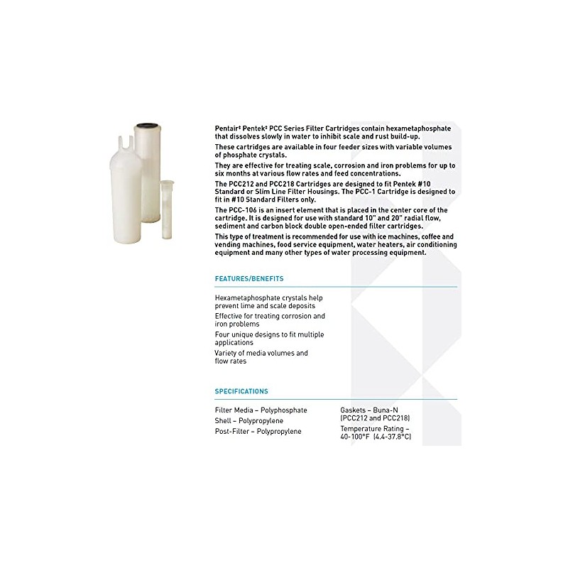 Pentair Pentek PCC212 Phosphate Water Filter, 10-Inch, Under Sink Hexametaphosphate