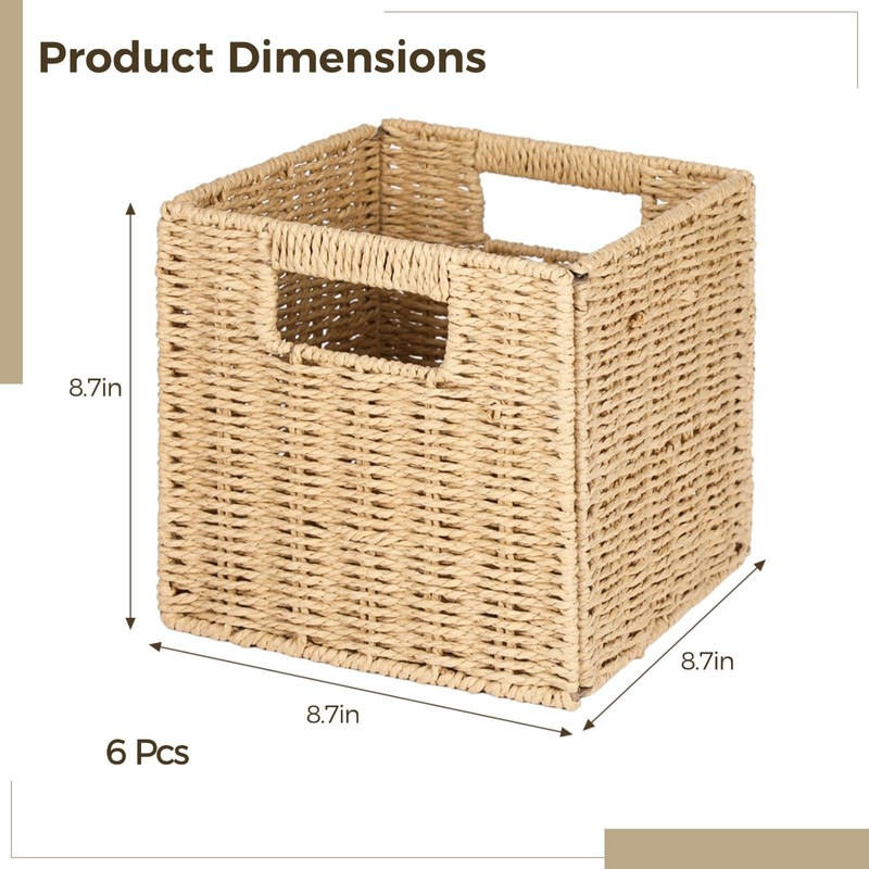 OMISTAR 6 Pcs 8.7 Inch Wicker Storage Cubes Bins -