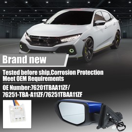 X AUTOHAUX Door Mirror Assembly Left Driver Side for Honda Civic 2016-2021 Power Glass Non-Heated Manual Folding 3 Pins Blue Paint to Match Replace No.76251TBAA11ZF