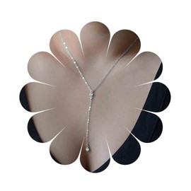 Aneneiceera Boho Crystal Pendant Silver Necklace Silver Choker Chain Vertical Y Lariat Necklace Lariat Rhinestone Drop Pendant Crystal Y Necklace Charm Fashion Wedding Jewelry Gift for Women (Silver)