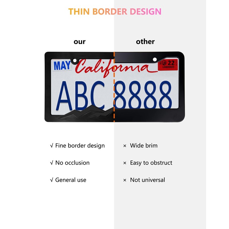 GNSZSN Mountain License Plate Frames - 2 Pack Black Plastic