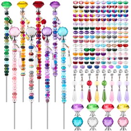 UFU 192Pcs DIY Fairy Wand Beaded Garden Stakes Kit, Fairy Wands Kit with Sparkling Crystal Pendants, Suitable for Different Holidays Garden Stakes Decorative Outdoor Beadable Items(10IN)