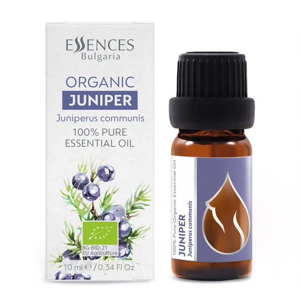 Essences Bulgaria Organic Juniper Essential Oil 1/3 Fl Oz | 10ml | Juniperus communis | 100% Pure and Natural | Undiluted | Therapeutic Grade | Family Owned Farm | Steam-Distilled | Non-GMO | Vegan