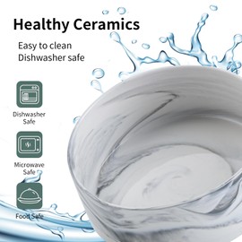 Addggo 8 in Dog Bowl Ceramic for Medium Large Breed,Non Slip Heavy Wighted Dog Food Water Dish,Microwaveable Big Pet Bowl Extra Large Marble Grey7.6 Cup