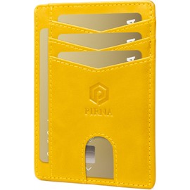 PIRNA Mini Leather Wallet with RFID Protection - Slim Wallet for Men and Women - Credit Card Holder Purse Small Wallet, yellow, Modern