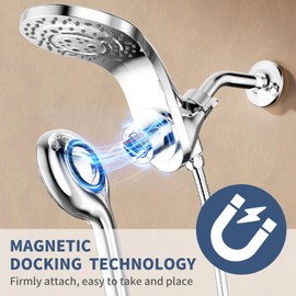 KAIYING Magnetic Rain Shower Head with Handheld Spray Combo, High Pressure Magnetix Dual Shower Head with 9 Spray Modes, Bathroom Big Modern Waterfall Showerhead with 5 Settings (Chrome)